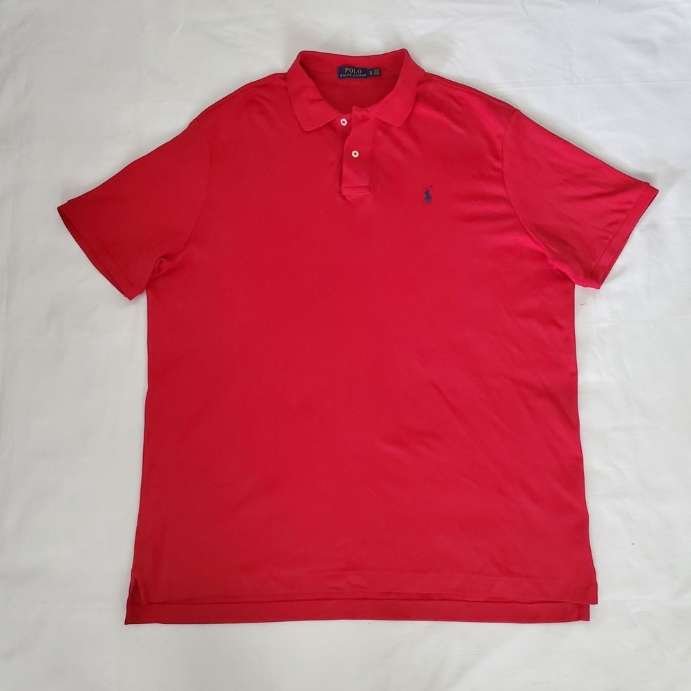 POLO Ralph Lauren Men's Red Solid Mesh Short Sleeve Polo Shirt Size XL - Picture 3 of 12